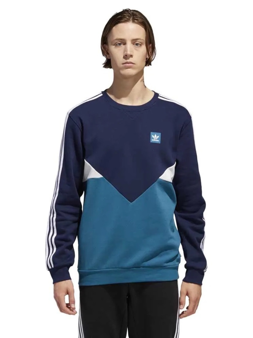 adidas Men’s Navy and Teal Colorblock Crewneck Sweatshirt